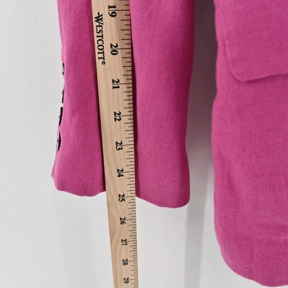 FARM RIO Womens Oversized Linen Blazer Size M Pink Single Breasted Shoulder Pads - Picture 6 of 13